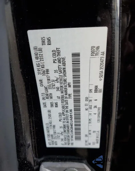 2014 Ford Escape Se from USA, damaged, VIN 1FMCU9G94EUA88136